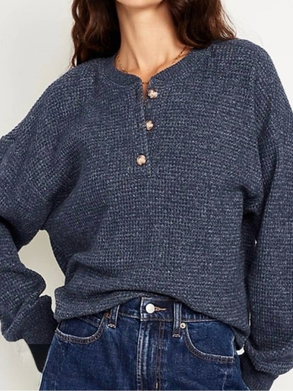 Old Navy Oversized Cozy Blue Waffle Knit Henley Top NWT Size Large Tall